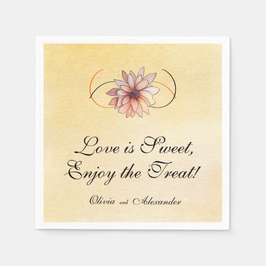 オータム ウォーターカラー フローラル テラコッタ イエロー ウェディング スタンダードカクテルナプキン (正面)