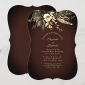オータム ウォーターカラー フローラル モカ ブラウン ウェディング 招待状 (正面/裏面)