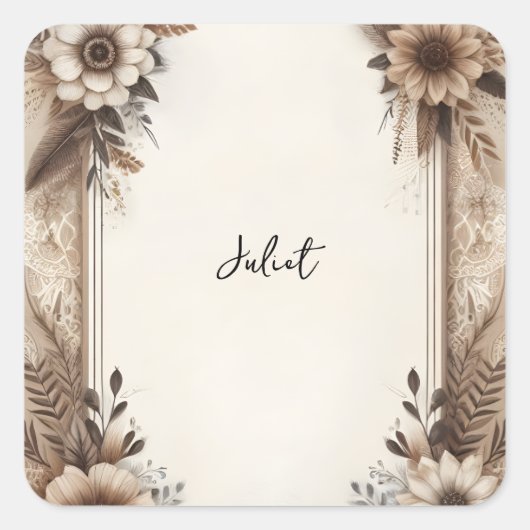 オータム ウッド ペーパー リサイクル ペーパー ブライダル シャワー スクエアシール (正面)