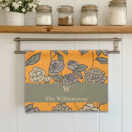 オータム エキゾチック フラワーズ カスタマイズ モノグラム キッチンタオル