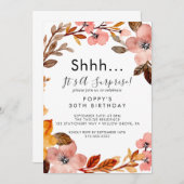 オータム ガーデン | ワインレッドの花輪 サプライズ パーティー 招待状 (正面/裏面)