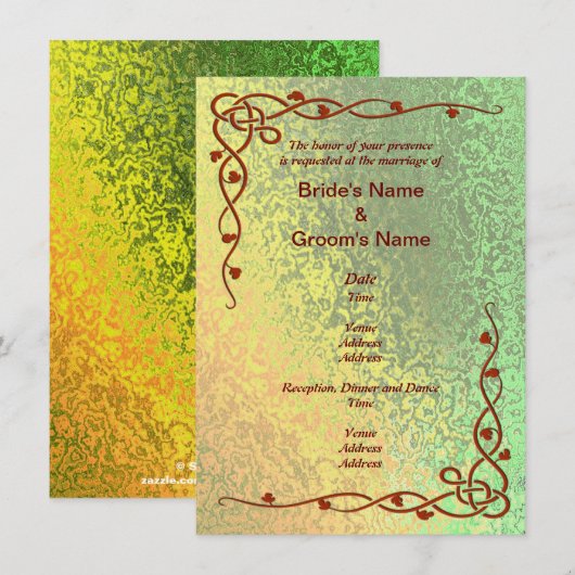 オータム シェイズ オブ グリーン アンド イエロー ウェディング インビテ 招待状 (正面/裏面)