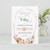 オータム テラコッタ フラワーフレーム QR コード ウェディング 招待状 (スタンド正面)