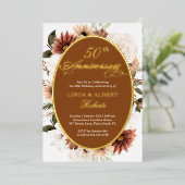 オータム テラコッタ フローラル ウェディング アニバーサリー ゴールド 箔招待状 (立ち正面)