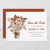 オータム テラコッタ ラスティック フラワーの美しい結婚式 セーブザデート (正面/裏面)