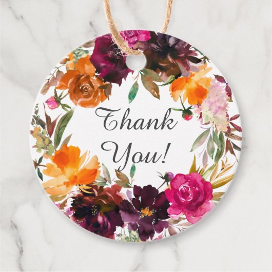 オータム バーガンディー & オレンジ フラワーブライダルシャワー フェイバータグ (正面)