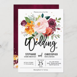 オータム バーガンディー ブラッシュ フラワーブロッサム ウェディング 招待状