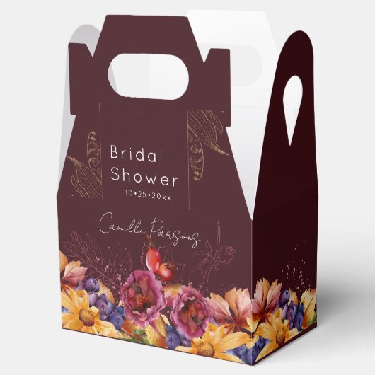 オータム バーガンディ ウォーターカラー フラワーブライダルシャワー フェイバーボックス (オープン)