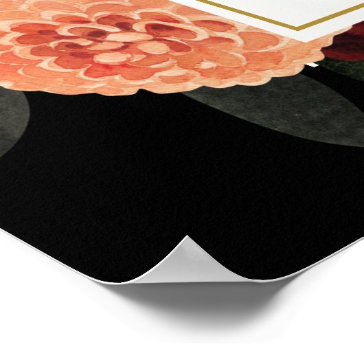 オータム バーガンディ フラワーブライダルシャワー ウェルカムサイン ポスター (角)