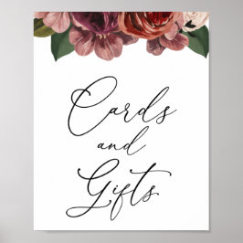 オータム バーガンディ フラワーレターカードとギフトサイン ポスター