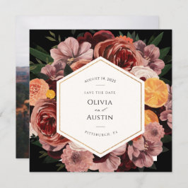 オータム バーガンディ フラワー セーブ・ザ・デート フォト 招待状