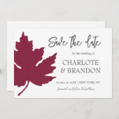 オータム バーガンディ マップル リーフ ウェディング セーブ・ザ・デート 招待状 (正面/裏面)