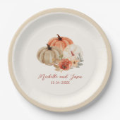 オータム パンプキン フラワー エレガント ラブ ペーパープレート (正面)