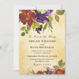 オータム パープル バーン オレンジ キリスト教 ウェディング 招待状