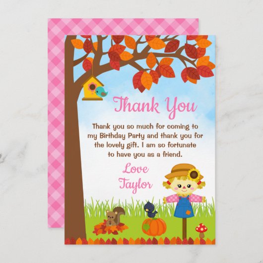 オータム フォール ガール かかし 誕生日 サンキューカード (正面/裏面)