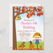 オータム・フォール・ガール・かかし・誕生日 招待状 (正面)