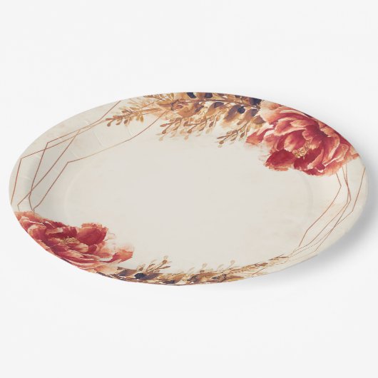 オータム フォール スパイス フローラル ウォーターカラー ウェディング ペーパープレート (アングル)