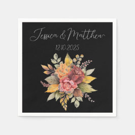 オータム フォール ブラック ラスティック 水彩 結婚式 スタンダードカクテルナプキン