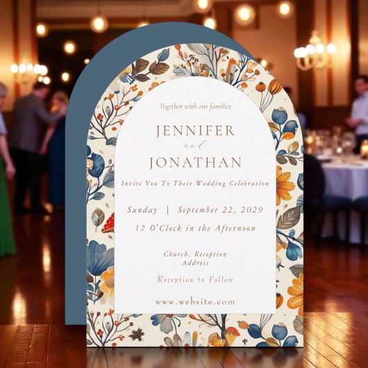 オータム フォール ブルー シーズン ウェディング インビテーション