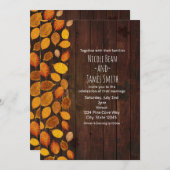 オータム フォール ラスティック ゴールデン リーフ & ウッド ウェディング 招待状 (正面/裏面)