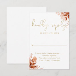 オータム フォール ラスティック フローラル シック ゴールド ウェディング 出欠カード