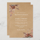 オータム フォール ラスティック フローラル モノグラム ウェディング 招待状 (正面/裏面)