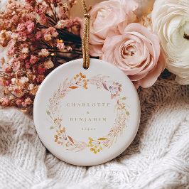 オータム フラワーズ ウォーターカラー リース ボヘミアンパーソナライズド セラミックオーナメント