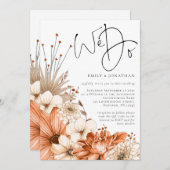 オータム フラワーズ 私たちも スクリプト QR コード ウェディング 招待状 (正面/裏面)