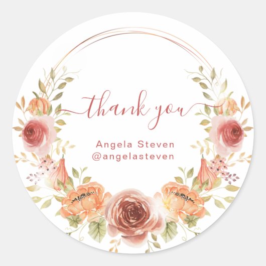 オータム フラワール ありがとう クラシック ラウンド ステッカー (正面)