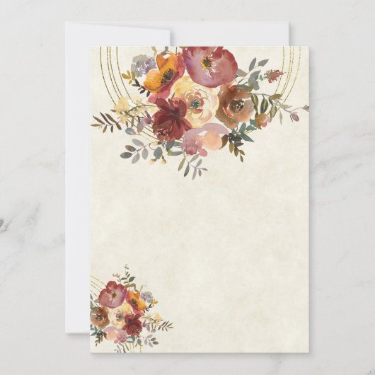 オータム フラワール ゴールドの白紙の結婚式招待状 招待状 (正面)