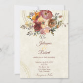 オータム フラワール ゴールド カスタム ウェディング インビテーション (正面)