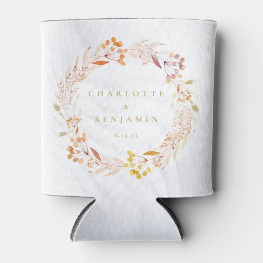 オータム フラワール 水彩 wreath ボヘミアンパーソナライズド 缶クーラー (正面)