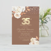 オータム フラワー グリッター テラコッタ 35歳の誕生日 招待状 (スタンド正面)