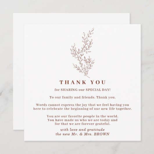 オータム フラワー ボヘミア テラコッタ インドゥィー シンプル サンクス 招待状 (正面/裏面)