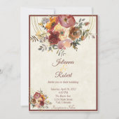 オータム フローラルとゴールドのカスタム ウェディング 招待状 (正面)