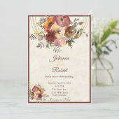 オータム フローラルとゴールドのカスタム ウェディング 招待状 (スタンド正面)