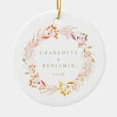オータム フローラル ウォーターカラー リース ボヘミアンパーソナライズド セラミックオーナメント (正面)