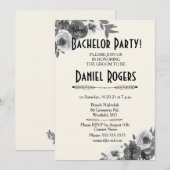 オータム フローラル グレイ スケール バチェラーパーティー 招待状 (正面/裏面)