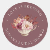 オータム フローラル ティーカップ 秋のブライダルシャワー ティー ファボール ラウンドシール (正面)