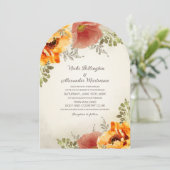 オータム フローラル バーン オレンジ ラスティック アーチ ウェディング 招待状 (スタンド正面)