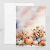 オータム フローラル パンプキンズ 背景 招待状 (正面/裏面)