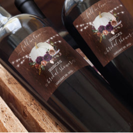 オータム フローラル パンプキン ウッド ブライダルシャワー ワインラベル