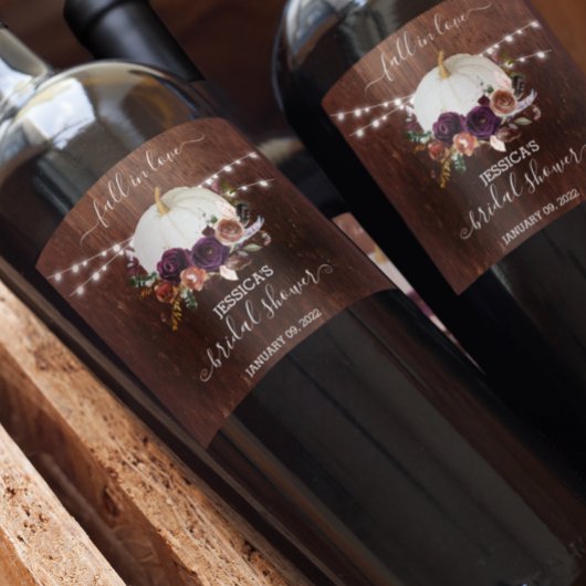 オータム フローラル パンプキン ウッド ブライダルシャワー ワインラベル