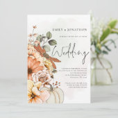 オータム フローラル パンプキン スクリプト QR コード ウェディング 招待状 (スタンド正面)