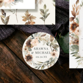 オータム フローラル ピーチ テラコッタ ウォーターカラー ウェディング ラウンドシール