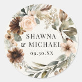 オータム フローラル ピーチ テラコッタ ウォーターカラー ウェディング ラウンドシール (正面)