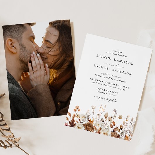 オータム・フローラル・メドウの写真を使った結婚式 招待状