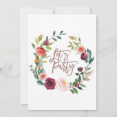 オータム フローラル ローズゴールド ライト リース パーティしよう 招待状 (裏面)