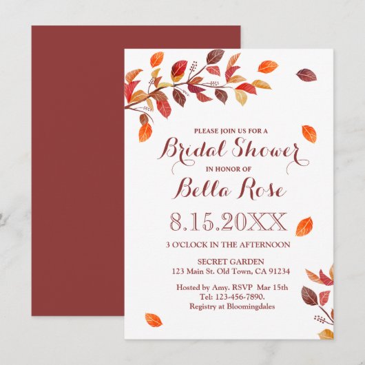 オータム ブランチ フォール リーフ ブライダル シャワー 招待状 (正面/裏面)