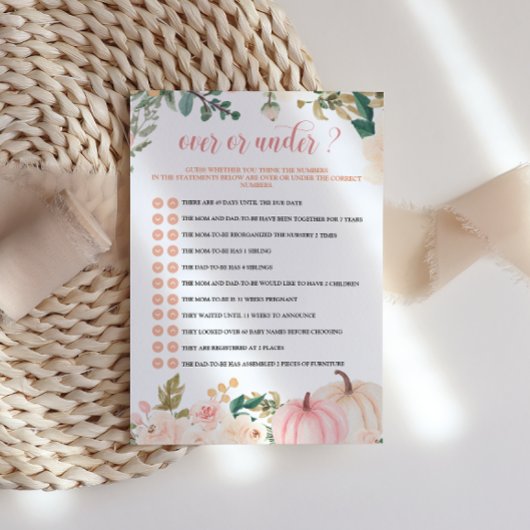 オータム ベイビー シャワー オーバー・オア・アンダー ゲーム カード